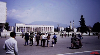 TIRANA Skand Sq with House of Culture and mosque
